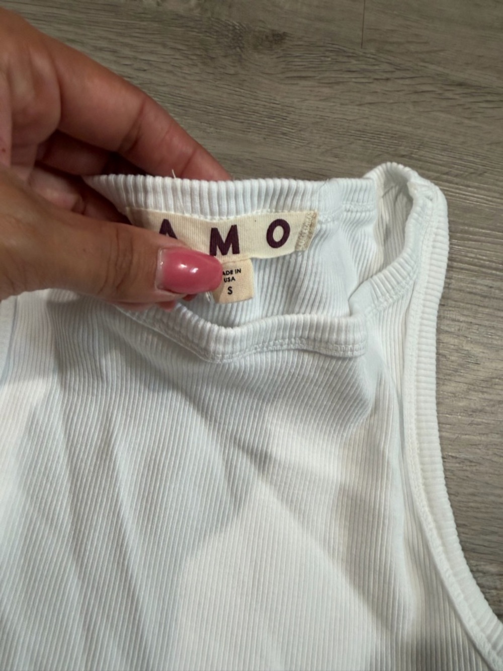 Amo Cotton Womens White Ribbed Tank Top - Classic Crewneck - Picture 3 of 4